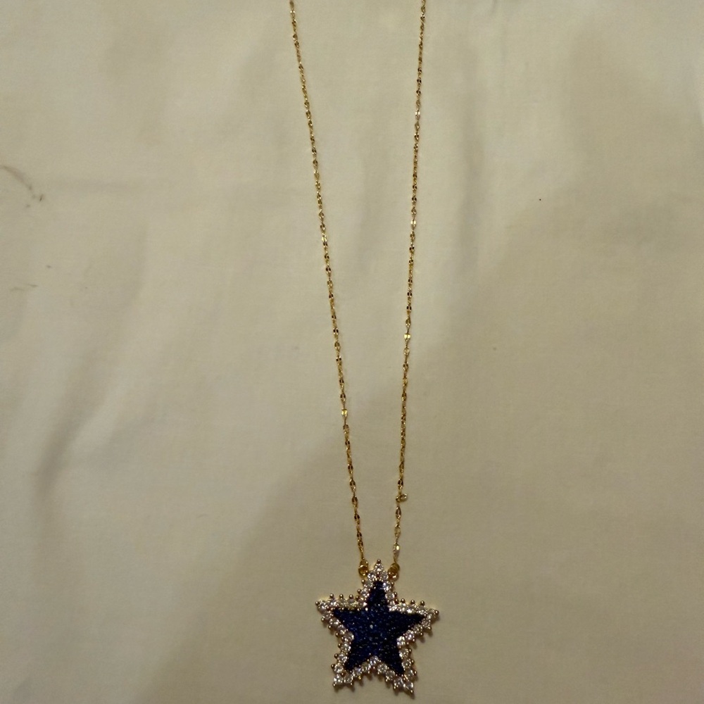 Gold and Blue Star Pendant Necklace with Delicate Chain